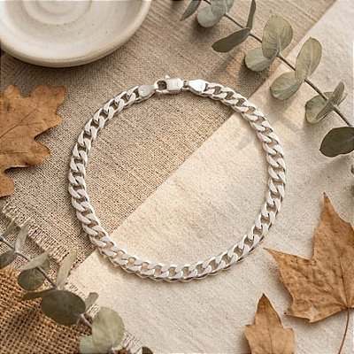 Pulseira De Prata De Elo Curto Chato Bijou Art