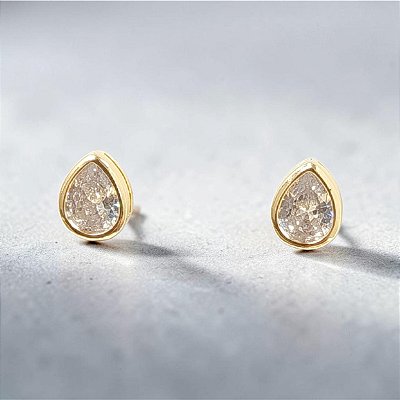Brinco Banhado a Ouro Fixo De Gota Com Zircônia Bijou Art