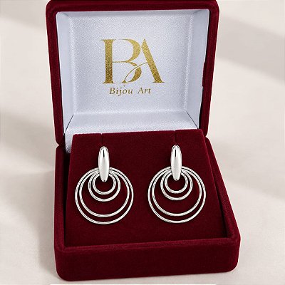 Brinco Banhado a Prata Pendurado De Aros Lisos Bijou Art