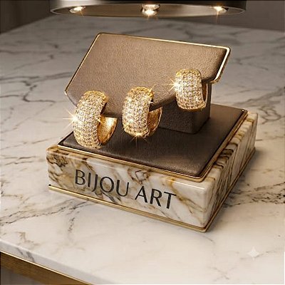 Argola Banhada a Ouro Cravejada 3 Tamanhos Bijou Art