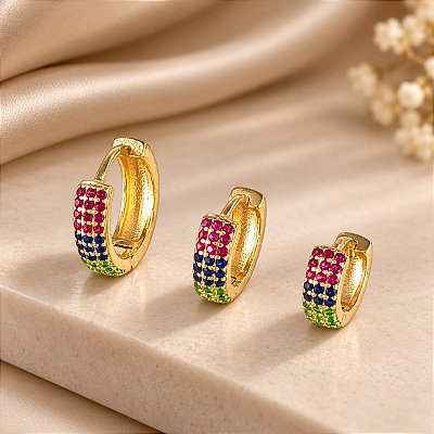 Argola Banhada a Ouro Com Mini Zircônias Coloridas Bijou Art