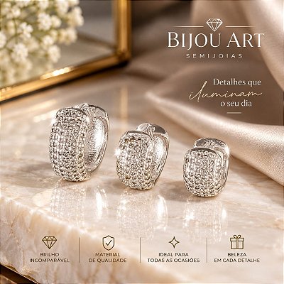 Brinco De Argola Banhado a Prata Com Mini Zircônias Bijou Art
