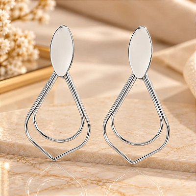 Brinco Pendurado Banhado a Prata De Aros Lisos Bijou Art