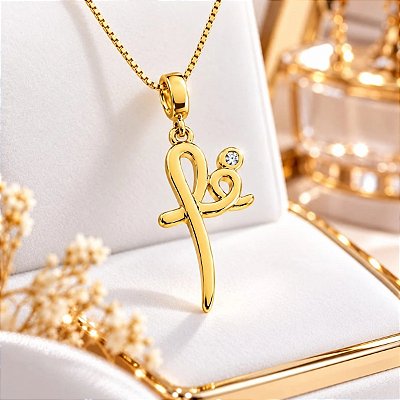 Pingente Banhado a Ouro Escrito Fé Com Zircônia Bijou Art