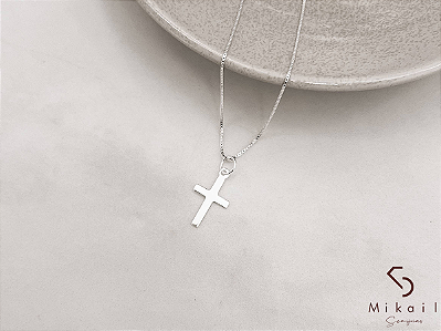 Colar de Prata com Pingente de Cruz 15mm