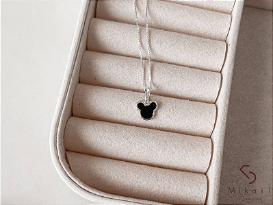Colar de Prata com Pingente Mickey Resina 8mm
