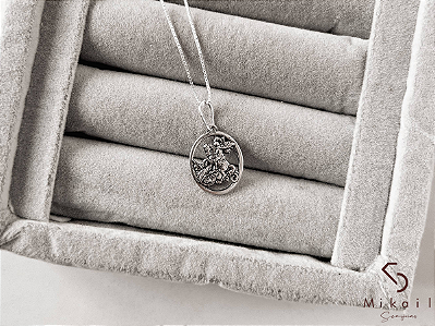 Colar de Prata Pingente São Jorge Envelhecido