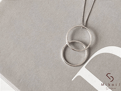 Colar de Prata 925 2 Círculos Vazados 30mm | Corrente 45cm