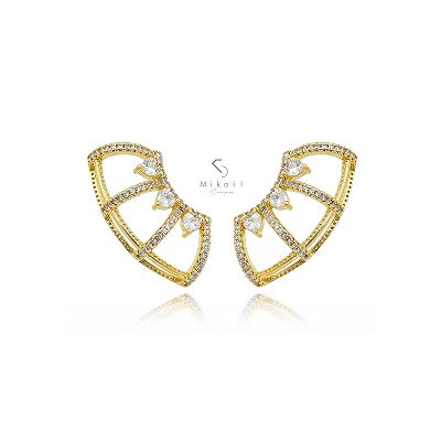 Ear Cuff Hearts Cravejado Dourado