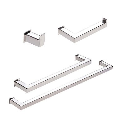 Kit Acessórios Para Banheiro com 4 Peças em Aço Inox Polido Linha Larissa Stainless