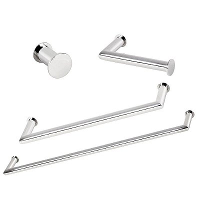 Kit Acessórios Para Banheiro com 4 Peças em Aço Inox Polido Brilhante Linha Tessália Stainless