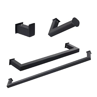 Kit Acessórios Para Banheiro com 4 Peças em Aço Inox Black Matte Preto Fosco Linha Larissa Stainless