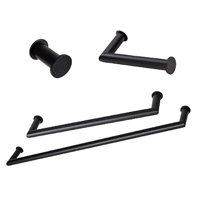 Kit Acessórios Para Banheiro com 4 Peças em Aço Inox Black Matte Preto Fosco Linha Tessalia Stainless