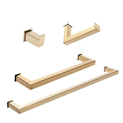 Kit Acessórios Para Banheiro com 4 Peças em Aço Inox Dourado Linha Larissa Stainless