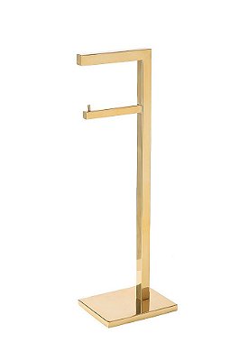 Papeleira Vertical Piso 1 Rolo Porta Papel Higiênico 50cm Banheiro Aço Inox Polido Dourado Linha Larissa Stainless