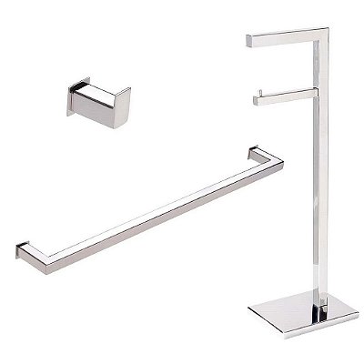 Kit Acessórios para Banheiro com 3 Peças em aço inox Polido Linha Larissa Stainless