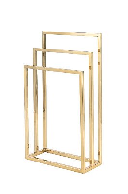 Toalheiro Piso/Chão Triplo Aço Inox 304 Dourado Brilhante Linha Larissa Stainless