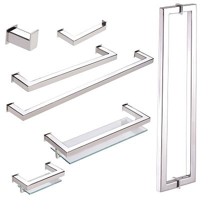 Kit Acessórios Para Banheiro com 7 Peças em Aço Inox Polido Linha Larissa Stainless