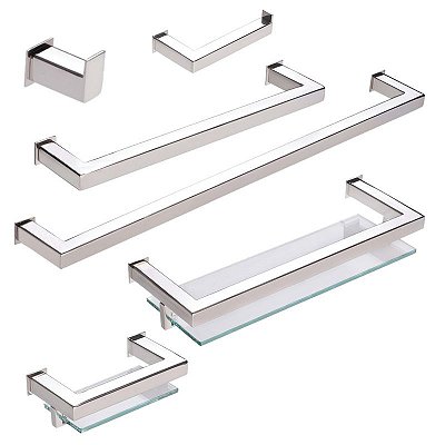 Kit Acessórios Para Banheiro com 6 Peças em Aço Inox Polido Linha Larissa Stainless