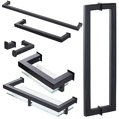 Kit Acessórios Para Banheiro com 7 Peças em Aço Inox Black Matte Preto Fosco Linha Larissa Stainless