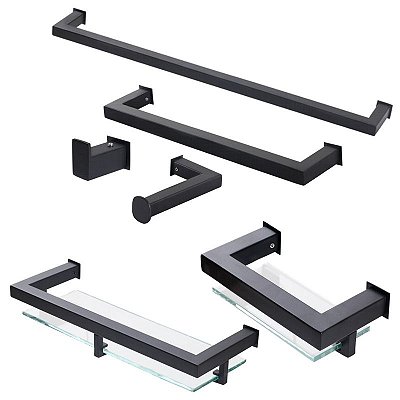 Kit Acessórios Para Banheiro com 6 Peças em Aço Inox Black Matte Preto Fosco Linha Larissa Stainless