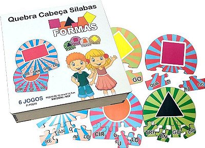 6 Kits Quebra Cabeça Educativo Silabas Formas em Madeira - Mega Impress