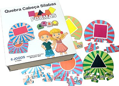 6 Kits Quebra Cabeça Educativo Silabas Formas em Madeira - Mega Impress