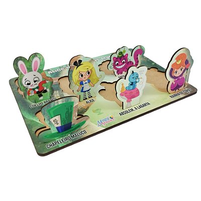 Brinquedo Educativo Tabuleiro Encaixe Alice No País Das Maravilhas Mdf - Mega Impress
