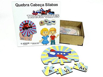 6 Kits Quebra Cabeça Educativo Sílabas Transporte em Madeira - Mega Impress