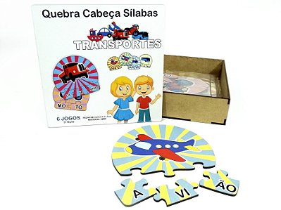 6 Kits Quebra Cabeça Educativo Sílabas Transporte em Madeira - Mega Impress