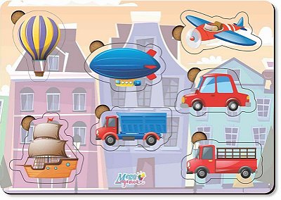 Brinquedo Educativo Tabuleiro Encaixe Meios De Transporte Mdf - Mega Impress