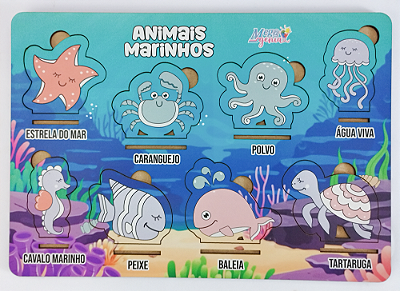 Brinquedo Educativo Tabuleiro Encaixe Fundo Do Mar Mdf - Mega Impress