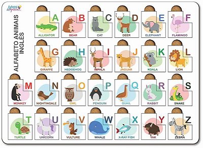 Brinquedo Educativo Tabuleiro Encaixe Alfabeto Bilingue Inglês Mdf - Mega Impress