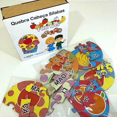 6 Kits Quebra Cabeça Educativo Sílabas Frutas em Madeira - Mega Impress