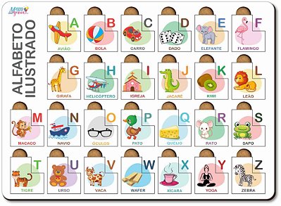 Brinquedo Educativo Tabuleiro Encaixe Alfabeto Português Mdf - Mega Impress