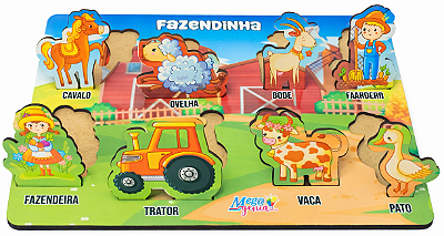 Brinquedo Educativo Tabuleiro Encaixe Fazendinha Mdf - Mega Impress