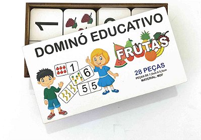 Dominó Jogo Educativo Pedagógico Mdf Frutas 28pcs Mega Impress