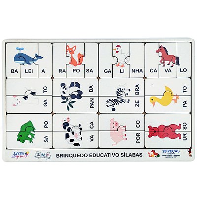 Brinquedo Educativo Tabuleiro Quebra Cabeça Silabas Animais Mdf - Mega Impress