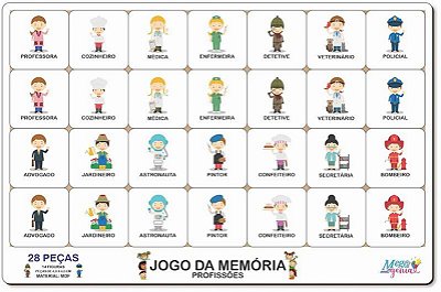 Brinquedo Educativo Tabuleiro Jogo Da Memória Profissões Mdf - Mega Impress