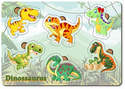Brinquedo Educativo Tabuleiro Encaixe Dinossauro Mdf - Mega Impress