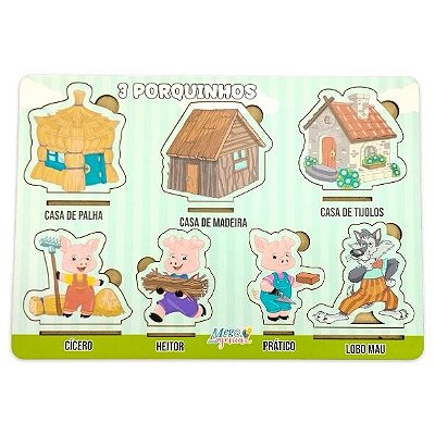 Brinquedo Educativo Tabuleiro Encaixe Os Três Porquinhos Mdf - Mega Impress