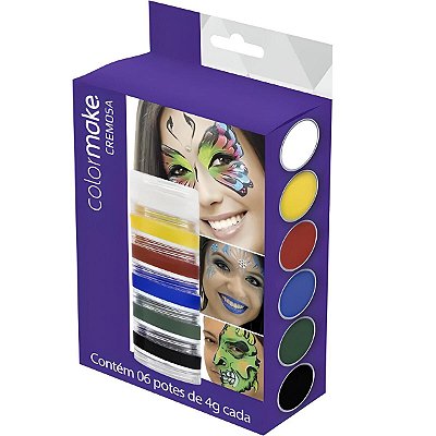 CARTELA TINTA FACIAL CREMOSA COM 6 CORES COLOR MAKE