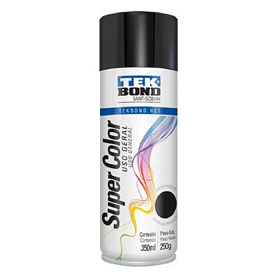 Tinta Spray Super Color Preto Brilhante 350ml Tekbond