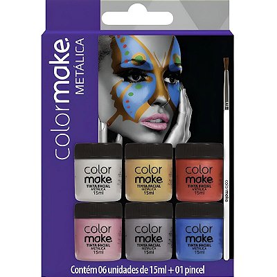 CARTELA LÍQUIDA METÁLICA COM 6 CORES + PINCEL COLOR MAKE