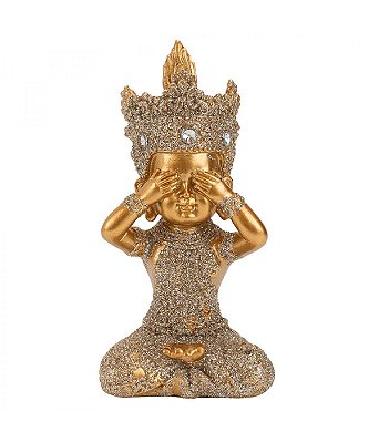 Enfeite Resina Buda Dourado 12cm Tres-83