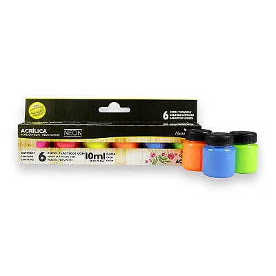 Kit tinta acrilica colors neon c/6 unidades 10ml acrilex 39