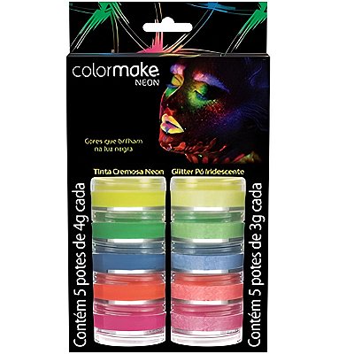 Tinta Facial Cremosa c/5 + Glitter Neon c/5 Color Make 0018