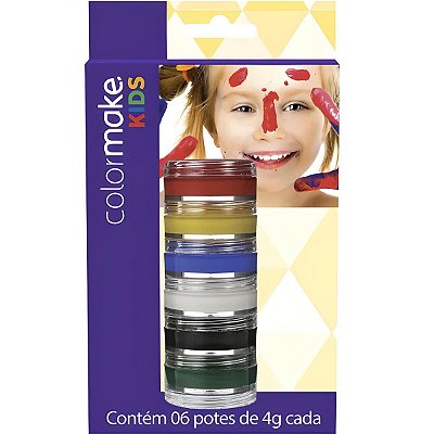 CARTELA TINTA FACIAL CREMOSA KIDS COM 6 CORES COLOR MAKE