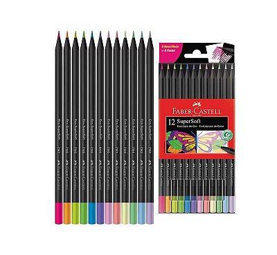 LAPIS DE COR C/12 SUPERSOFT CORES 6 NEON + 6 PASTEL FABER