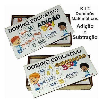 Kit 02 Dominós Educativo Matemático Adição E Subtração Mdf